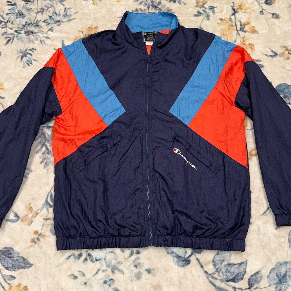 Champion Men's Navy, Red, and Blue Windbreaker XL
